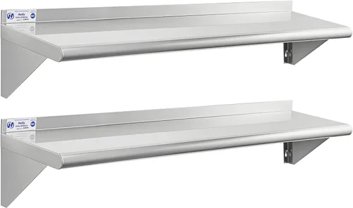 Vista 26 de Hally Estante de acero inoxidable montado en la pared, estante de pared de 10 x 24 pulgadas, NSF resistente, capacidad de 250 libras, estante