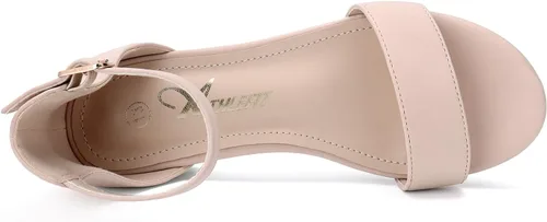Vista 26 de Athlefit Sandalias para niñas, puntera abierta, correa en el tobillo, tacones bajos, zapatos de vestir para niñas pequeñas y grandes