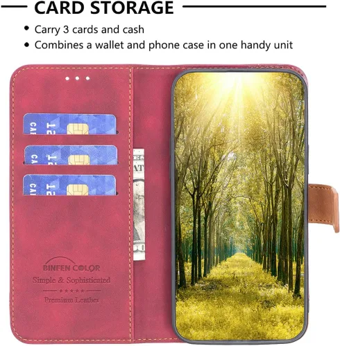 Vista 3 de jioeuinly Case Compatible with Celular Kalley Element 5+Plus Phone Case Flip Stand Cover PU Leather BF11 Wallet Case Red