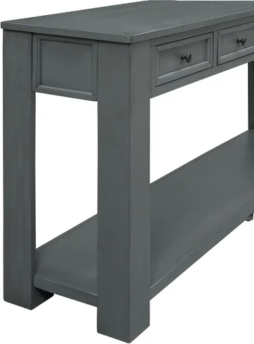 Vista 5 de Merax Mesa consola de 63 pulgadas con 4 cajones, mesa de entrada de 2 niveles con estante de almacenamiento, mesa de sofá larga para entrada, Azul