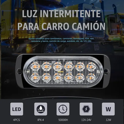 Vista 6 de 20 luces estroboscópicas LED de aluminio, 12 LED por luz, 18 modos de flash y constantes, luces de advertencia de doble color ámbar/blanco