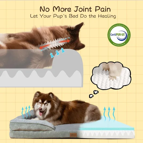 Vista 2 de Cama ortopédica para perros – Espuma de jaula de huevos de gran soporte, interior 100% impermeable, fácil de limpiar, funda extraíble, resistente