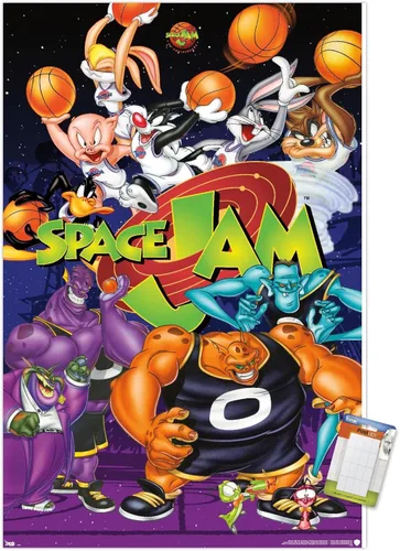 Vista 14 de Trends International Looney Tunes: Space Jam - Póster de collage de pared, 14.725 x 22.375 pulgadas, versión enmarcada de madera de granero