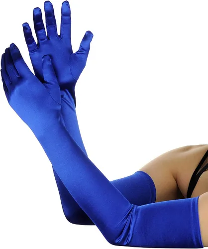 Vista 11 de NYFASHION101 Guantes largos clásicos de satén de longitud ópera para mujer 16BL Negro