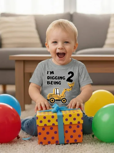 Vista 3 de Tstars Conjunto de construcción de segundo cumpleaños para niños pequeños – Camiseta I'm Digging Being 2 – Bulldozer Digger Truck Tee Manga regular