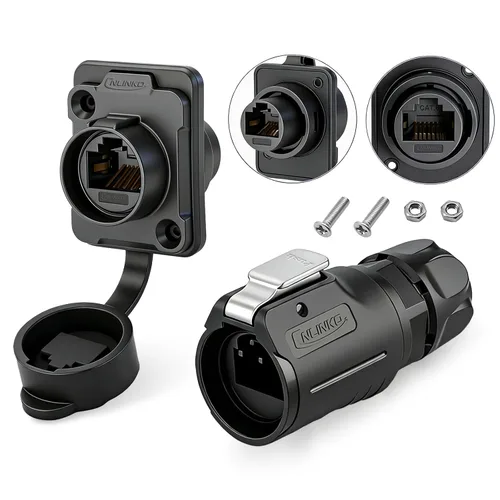 Vista 7 de Conector RJ45, conector circular industrial Ethernet impermeable IP67, conector de doble puerto de aviación 8P8C, conector de señal para el hogar