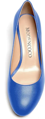 Vista 3 de MODENCOCO Zapatos de vestir de tacón bajo con punta redonda formal para mujer, estilo mate, de 2.0 in