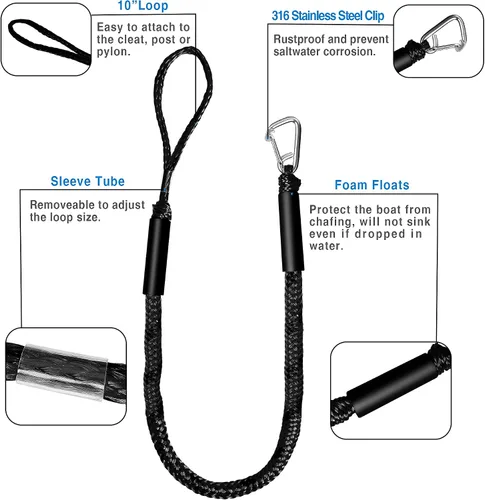 Vista 2 de Accesorios para barco de línea de muelle bungee - Pontón, moto acuática, accesorios de kayak con clip de acero inoxidable 316