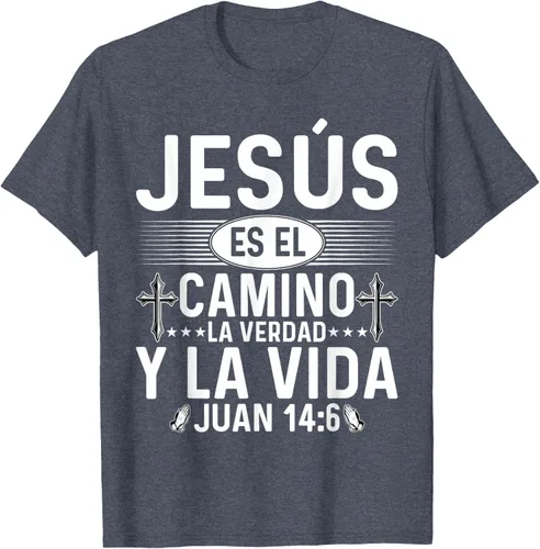Vista 51 de Camisetas Cristianas en español Versículos Biblia Juan 14:6 Camiseta, Negro, S