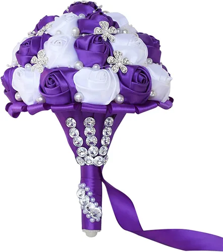 Vista 16 de XINNI Ramo de boda negro para novia, dama de honor, satén con diamantes de imitación y perlas para boda, fiesta de quinceañera, negro y marfil