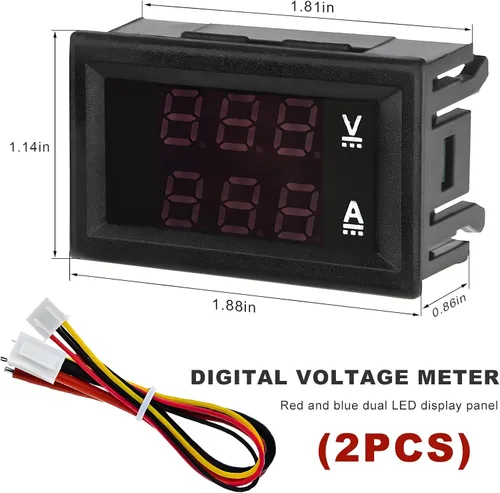 Vista 2 de Sun Walker 2 amperímetros de voltímetro digital de 0.28 pulgadas, CC 0-100 V 10 A, medidor de voltaje con cables de conexión, 2 en 1, rojo y azul