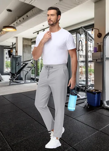 Vista 2 de Pantalones deportivos altos para hombre con entrepierna de 29/34/36 pulgadas con bolsillos con cremallera, pantalones deportivos para correr