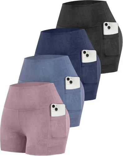 Vista 43 de CHRLEISURE - Pantalones cortos de ciclismo para mujer con bolsillos de licra, cintura alta, con control de abdomen para entrenamiento, yoga
