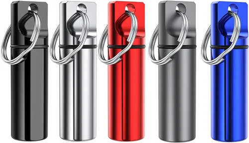 Vista 8 de Pequeño llavero de bolsillo para pastilleros (paquete de 3), mini organizador de píldoras portátil de aleación de aluminio para bolso, pastillero