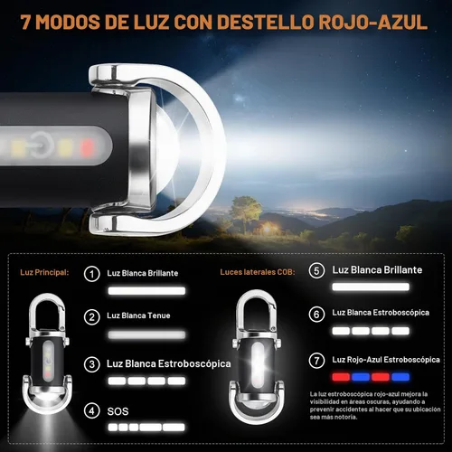 Vista 2 de Linternas de Llavero Recargables, Mini Linternas EDC de 800 Lúmenes, Linternas de Trabajo de Llavero COB de 7 Modos de Luz, Linterna de Llavero Mini