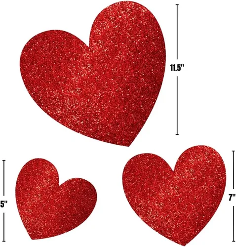 Vista 2 de Paquete de 20 recortes de corazón de papel con purpurina roja deslumbrante, 5, 7 pulgadas, 11.5 pulgadas (paquete de 20), perfecto para decoraciones