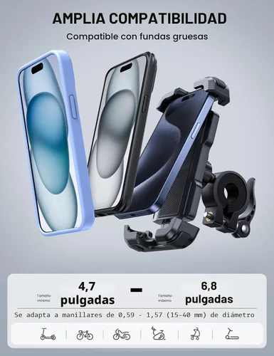 Vista 5 de Lamicall Soporte de teléfono para bicicleta, soporte de teléfono para motocicleta, soporte ajustable para teléfono celular, clip para manillar