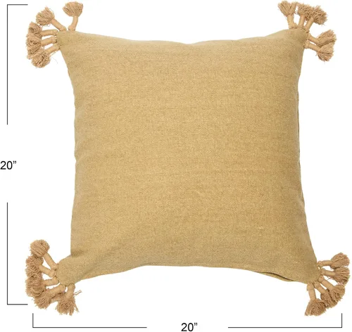 Vista 4 de Funda de almohada cuadrada de lona de 20 pulgadas con borlas Beige