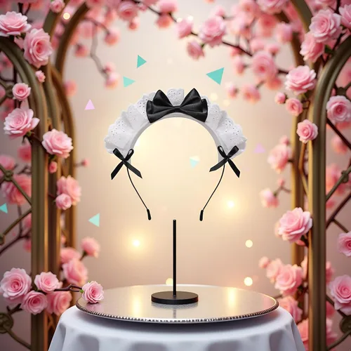 Vista 5 de Diadema negra de Lolita para mujeres y niñas, con lazo de encaje, banda para el cabello, anime, cosplay, cinta con lazo, linda banda