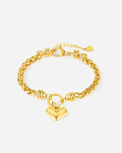 Vista 6 de BG&WLing Pulsera chapada en oro de 14 quilates con dije de corazón para mujer, acero inoxidable, cadena de corazón, pulsera de oro duradera