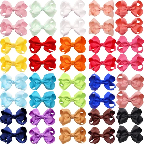 Vista 11 de 20 PIEZAS Lazos para el Cabello de 3 Pulgadas para Niñas Cinta de Grogrén Accesorios para el Cabello de Niñas Pequeñas con Pinzas de Cocodrilo