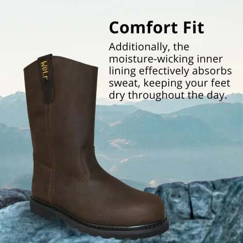 Vista 5 de WOLF Bota de Trabajo 100% Cuero Superior Genuino Resistente al Aceite y a la Abrasión Peligros Eléctricos Suela de Goma Antideslizante