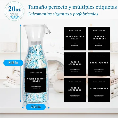 Vista 5 de Botella Dispensadora de Detergente para Ropa de 20 oz con Etiqueta Impermeable para Detergente de Ropa, Jabón, Suavizante de Telas, Blanqueador