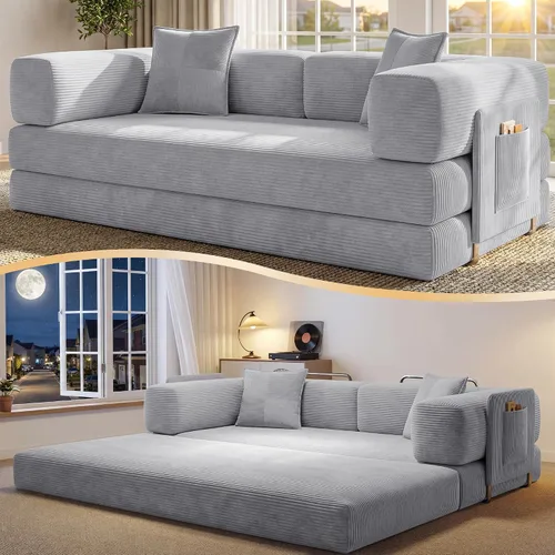 Vista 14 de Sofá cama tipo futón convertible de 78.8 pulgadas, sofá deshuesado Negro