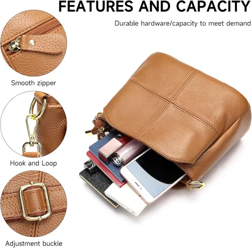 Vista 9 de Bolso de hombro de cuero genuino para mujer, bolso cruzado pequeño, bolso mini casual hobo señora bolsos y monederos de mensajero