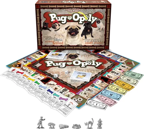 Vista 2 de Late for the Sky Pug-Opoly Dog Juego de mesa - Pug Lovers Property Trading