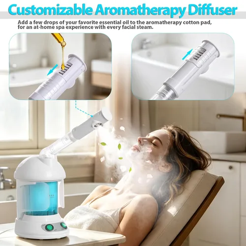 Vista 8 de SUPER DEAL Vaporizador de pelo PRO 3 en 1 multifunción con ozono, vaporizador facial con capucha y accesorio para terapia capilar y facial para uso