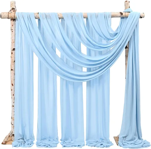 Vista 2 de Tela para Cubrir Arco de Boda, 4 Paneles 71 cm x 6,1 m Telas para Arco de Boda Azul Bebé para Ceremonia, Telas de Gasa para Decoración de Arco