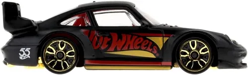 Vista 2 de Hot Wheels - Vehículo coleccionable fundido a presión, edición 55 aniversario, negro y dorado, inspirado en el auto deportivo Porsche 993 GT2 ~ 4/6