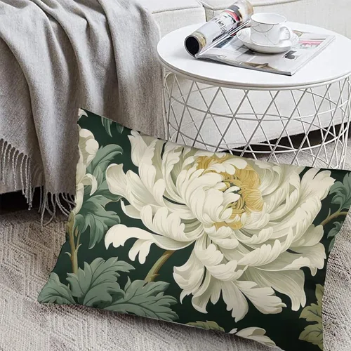 Vista 7 de ArogGeld Funda de almohada blanca con flores chinoiserie, funda de almohada para sofá, diseño floral verde y blanco, funda de almohada de lino A-12