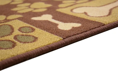 Vista 5 de Alfombra de látex con diseño de pata y hueso, color marrón, verde azulado y azul impresa, resistente al deslizamiento (marrón, 3'3" x 4'11")