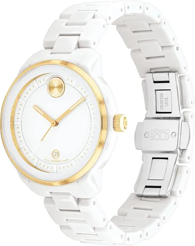 Vista 2 de Movado Bold Verso 3600934 Reloj de pulsera de cuarzo suizo para mujer, color blanco, Blanco