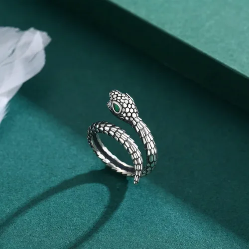 Vista 5 de OHAYOO Anillo de plata de ley 925 con diseño de serpiente 3D, ajustable, estilo gótico, estilo punk, retro, personalidad alrededor de serpiente