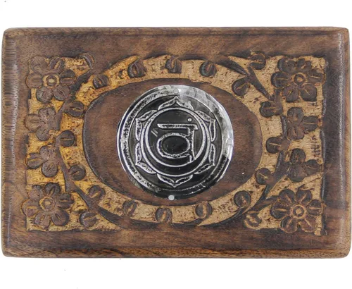 Vista 3 de Caja de almacenamiento de madera tallada a mano para joyería de chakras (sacro)