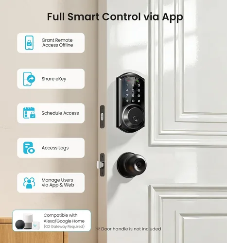 Vista 3 de Veise VE06 - Cerrojo inteligente con control de aplicación, cerradura inteligente de entrada sin llave para puerta delantera, cerradura digital