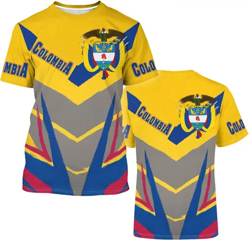Vista 4 de BJU Camiseta de la bandera de Colombia con la insignia de la bandera, camiseta estampada en 3D, cuello redondo, manga corta, informal, unisex
