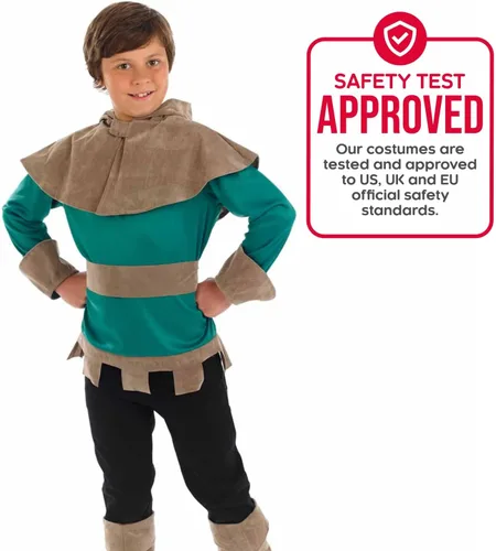 Vista 4 de fun shack Disfraz de Robin Hood para niños, traje de arquero para niños, vestido de arquero para niños, disfraz de aventura