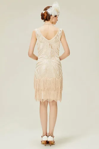 Vista 2 de BABEYOND Womens Flapper Dresses Set 1920s V Neck Beaded Fringed Great Gatsby Dress