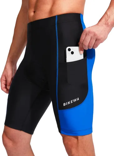Vista 2 de Bikewa - Pantalones cortos de ciclismo para hombre, con acolchado 3D, para ciclismo de carretera o montaña, FPU 50+, bolsillos con cremallera