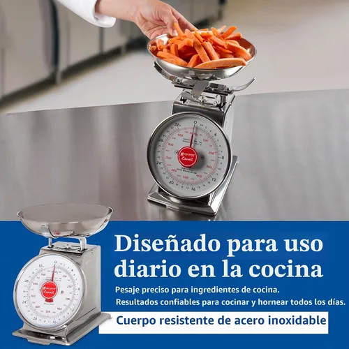 Vista 4 de San Jamar Escali Promzr Balanza mecánica de dial con cuenco para cocinas y restaurantes, metal, 2 libras, plateado