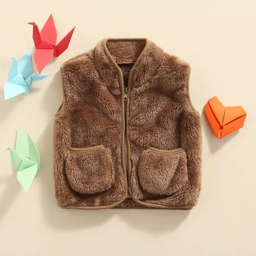 Vista 2 de Tiacham Chaleco para bebé, niña, niño, ropa de otoño e invierno, chaleco de sherpa sin mangas, ropa de abrigo para niños