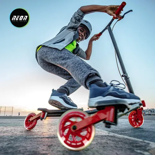 Vista 6 de Yvolution Neon Fliker DLX Scooter autopropulsable LED Wiggle Scooter plegable con ruedas iluminadas para niños a partir de 7 años