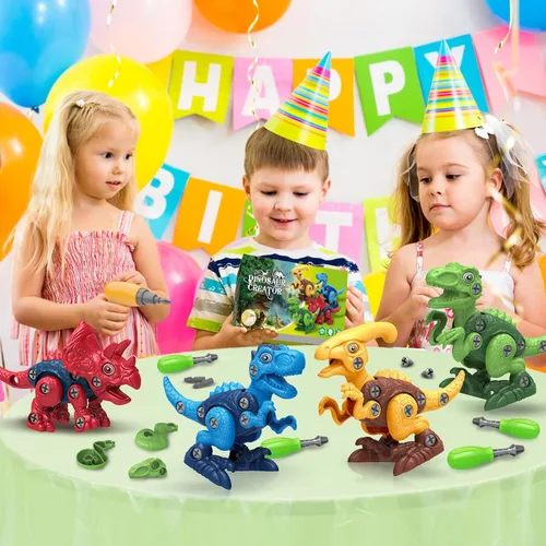 Vista 7 de Juguetes de dinosaurio para niños de 3, 4, 5, 6, 7 años, juguetes desmontables con taladro eléctrico para niños, juguete educativo de construcción