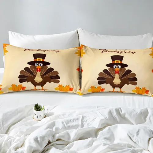 Vista 5 de Erosebridal Lindo juego de sábanas de pavo tamaño individual para niños y niñas, juego de sábanas de cosecha de Acción de Gracias, decoración
