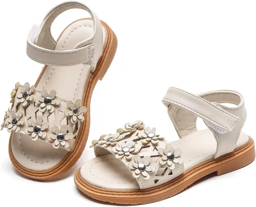 Vista 5 de Komfyea Sandalias planas de playa para niña, con puntera envolvente, con diseño de flores suaves