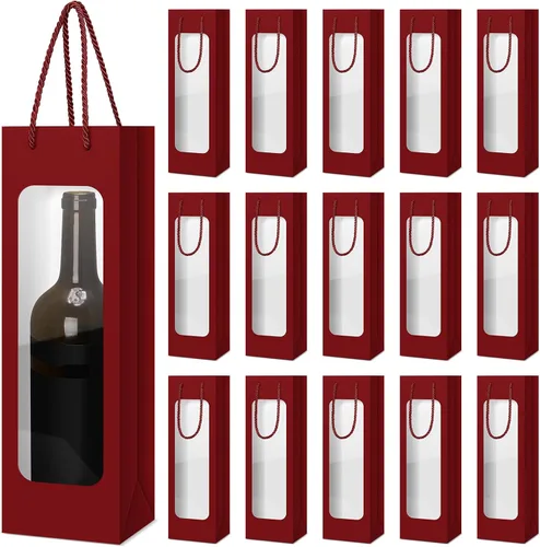 Vista 8 de Tioncy 24 bolsas de regalo de botella de vino individual de Navidad, bolsas de champán para bodas a granel con ventana transparente, cajas